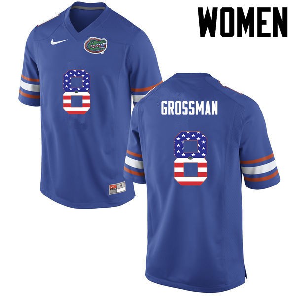 Florida Gators Women #8 Rex Grossman College Football Jersey USA Flag Fashion Blue